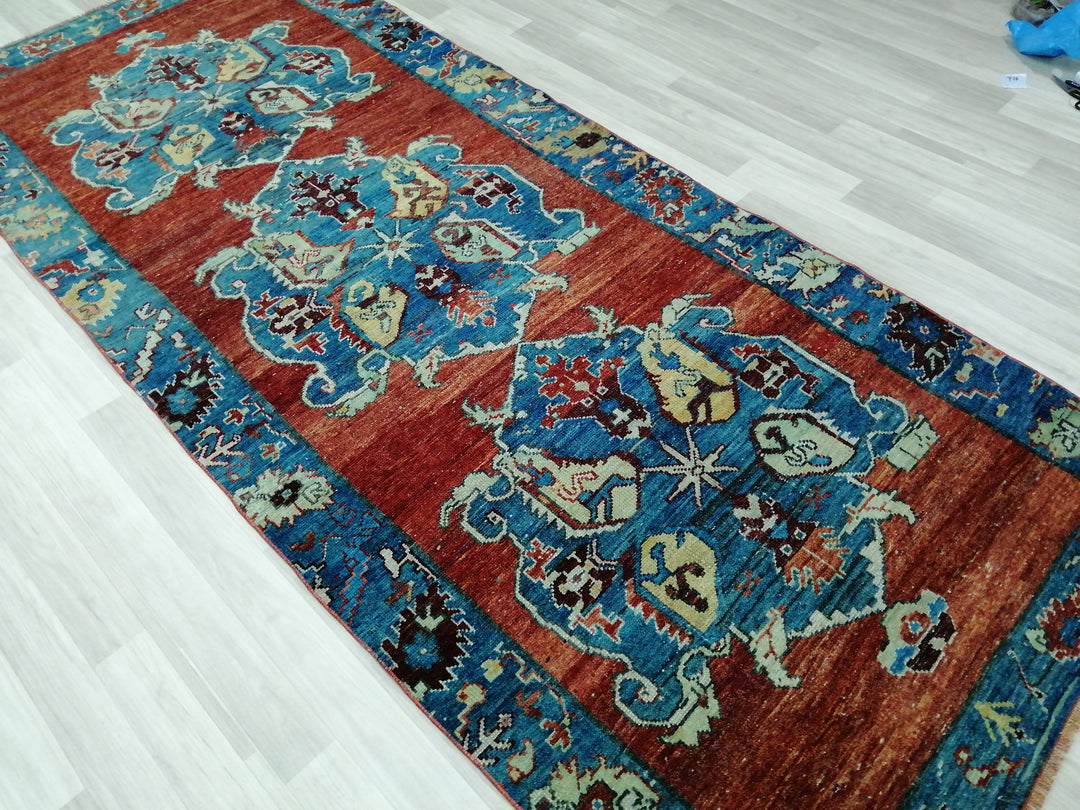 Beige Turkish Runner Rug 4' 2" x 10' 5" Hand-Knotted field