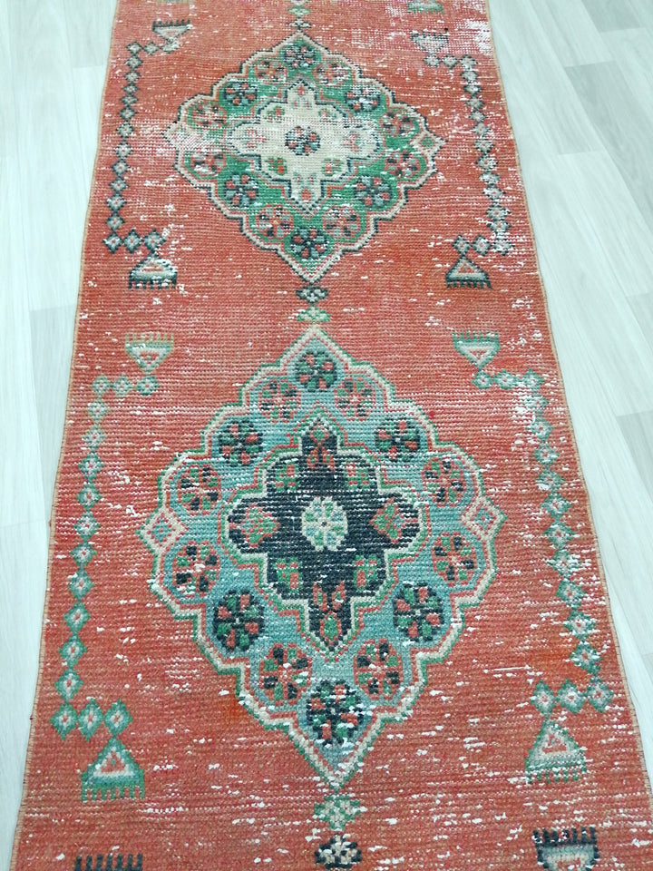 Beige Turkish Runner Rug 2' 4" x 11' 7" Hand-Knotted close-up
