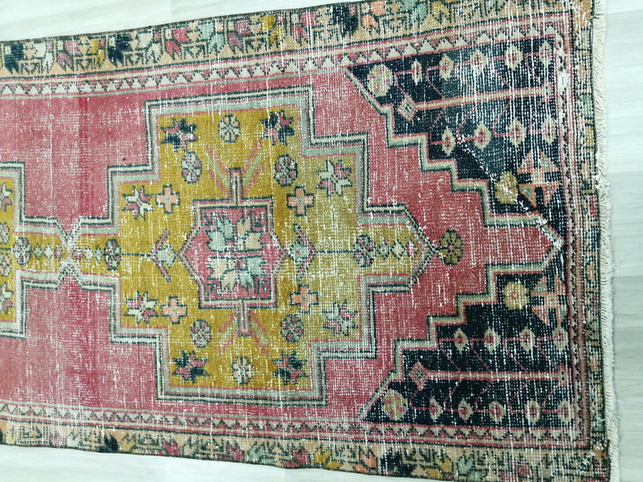 Rust Turkish Runner Rug 3' 4" x 8' 2" Hand-Knotted texture