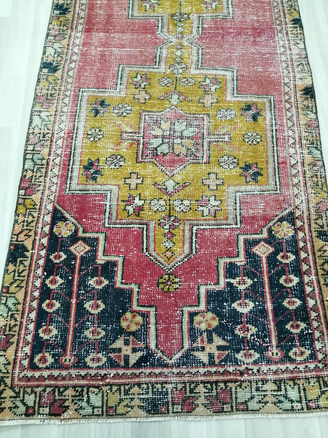 Rust Turkish Runner Rug 3' 4" x 8' 2" Hand-Knotted border