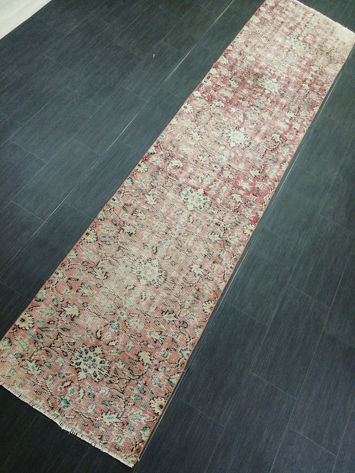 Beige Turkish Distressed Runner Rug 2' 6" x 10' 8" Hand-Knotted | No. WR79162