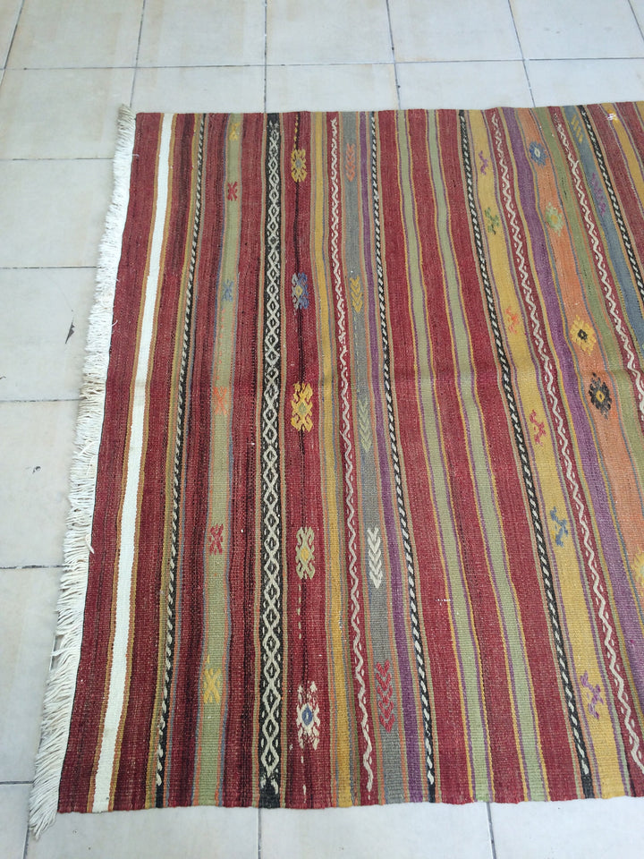 Rust Turkish Runner Rug 5' x 6' Hand-Knotted field