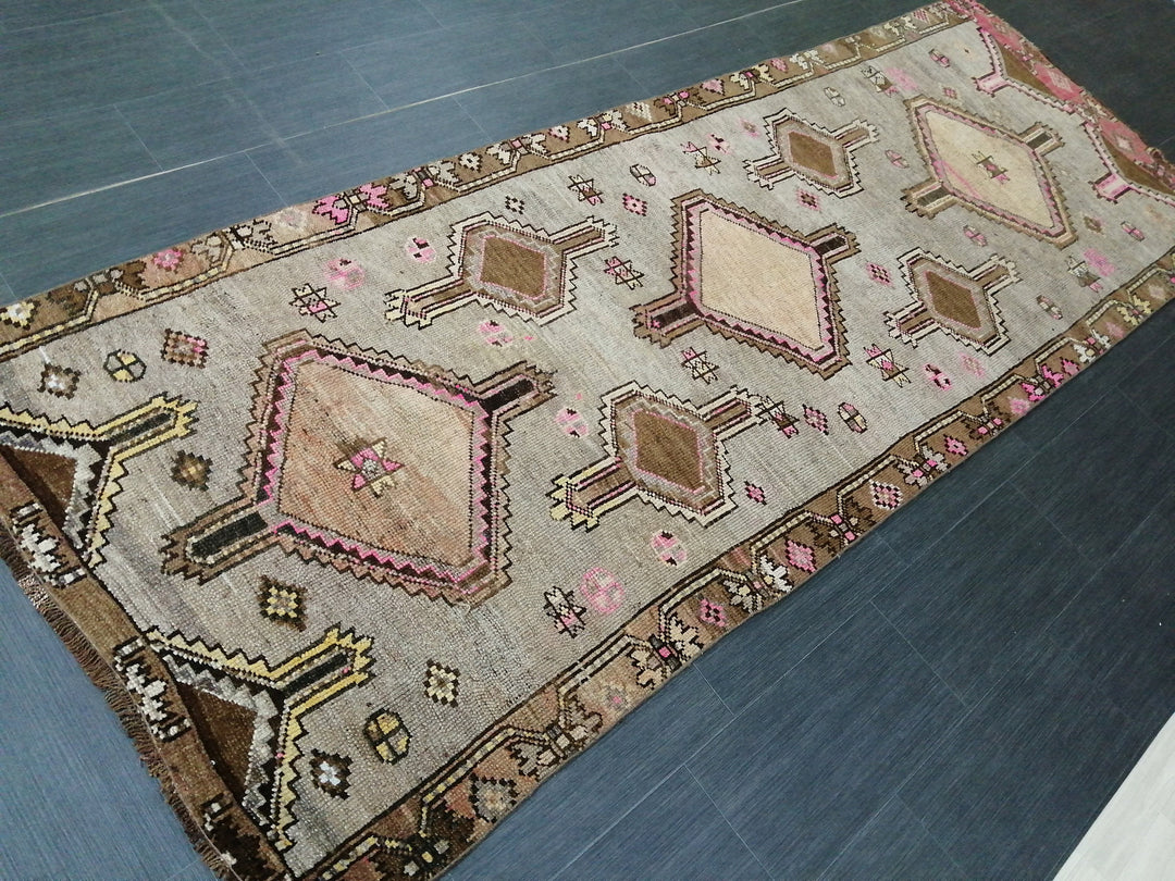 Beige Turkish Runner Rug 3' 10" x 10' 5" Hand-Knotted