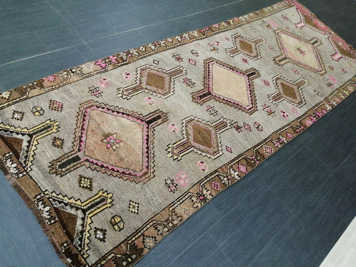 Beige Turkish Runner Rug 3' 10" x 10' 5" Hand-Knotted