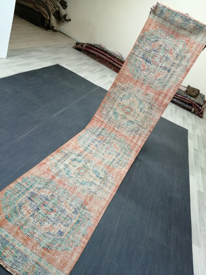 Beige Turkish Runner Rug 2' 5" x 11' 4" Hand-Knotted detail