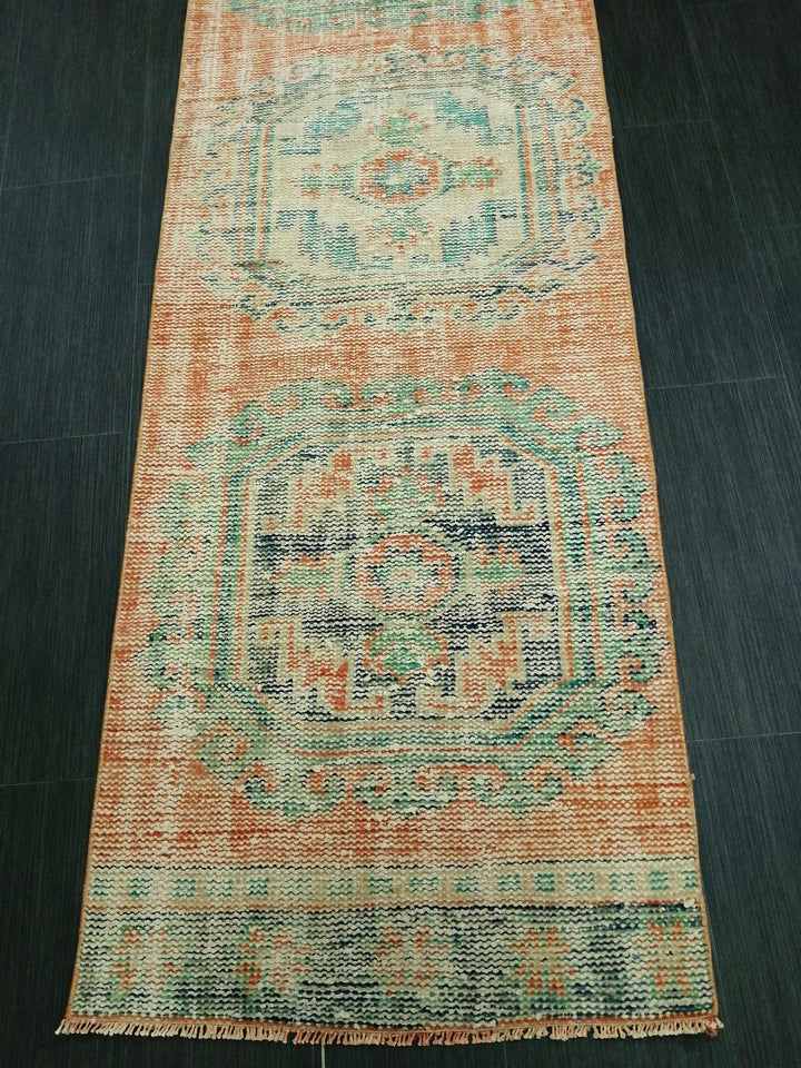 Beige Turkish Runner Rug 2' 5" x 11' 4" Hand-Knotted reverse