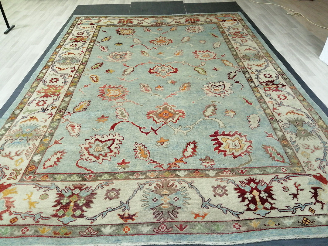 Beige Turkish Runner Rug 9' 4" x 12' 10" Hand-Knotted pattern