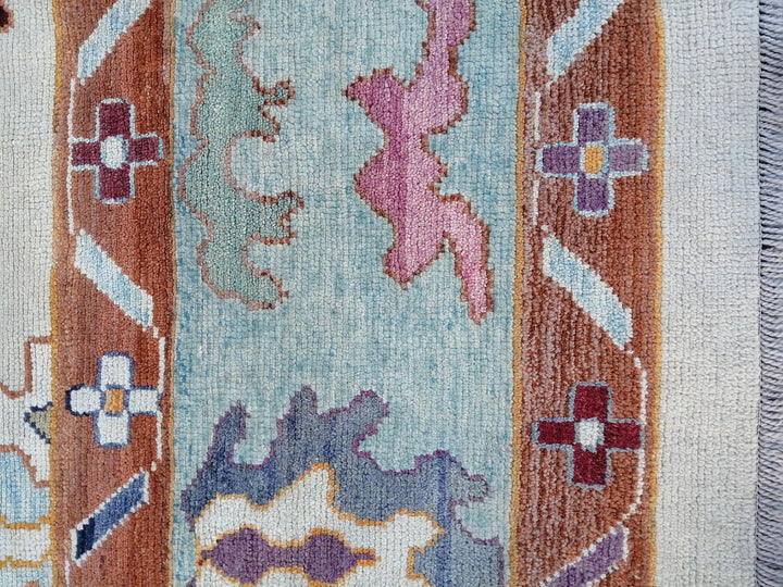 Beige Turkish Runner Rug 9' 2" x 12' 2" Hand-Knotted field