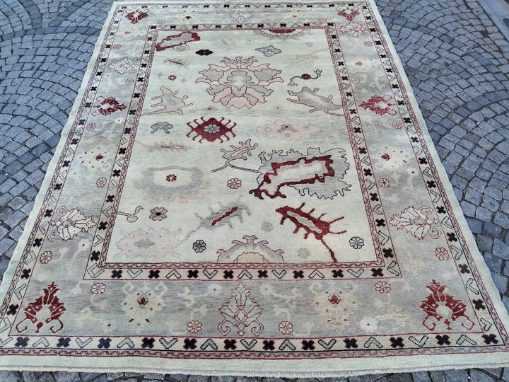 Beige Turkish Runner Rug 9' 1" x 12' Hand-Knotted