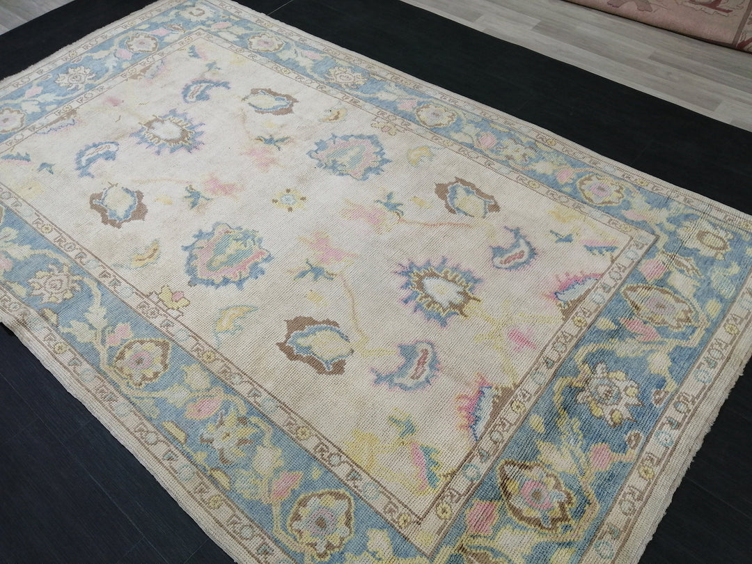 Beige Turkish Runner Rug 6' 2" x 10' 4" Hand-Knotted detail