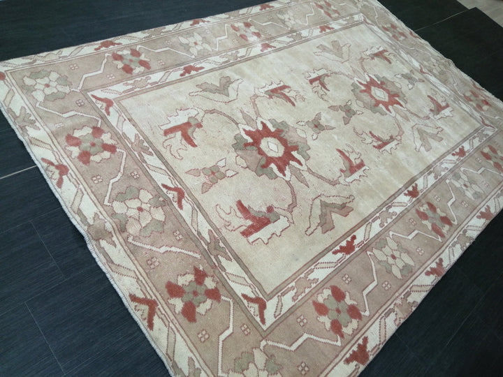 Beige Turkish Runner Rug 5' 11" x 8' 8" Hand-Knotted detail