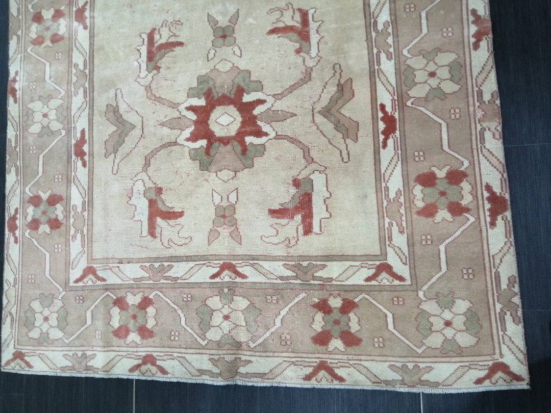 Beige Turkish Runner Rug 5' 11" x 8' 8" Hand-Knotted field