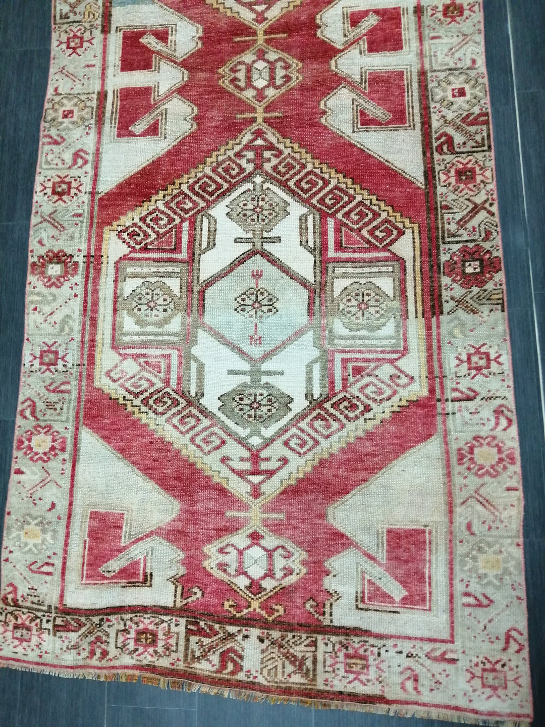 Beige Turkish Runner Rug 3' 7" x 9' 11" Hand-Knotted border