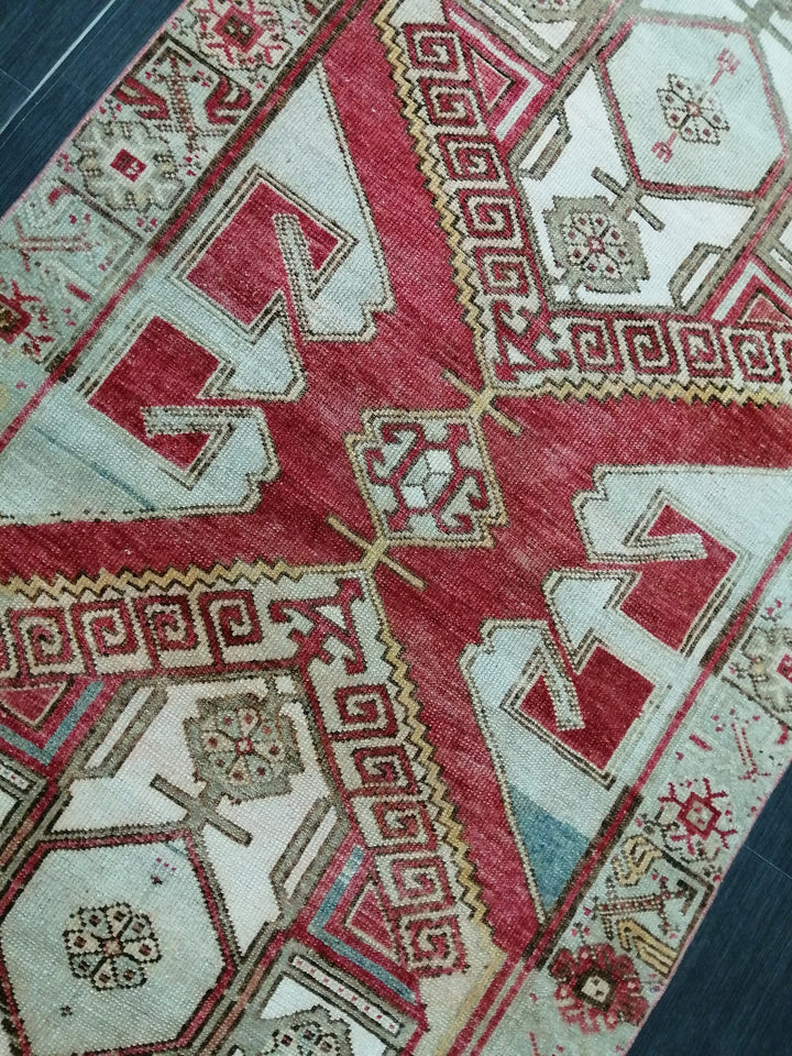 Beige Turkish Runner Rug 3' 7" x 9' 11" Hand-Knotted pattern