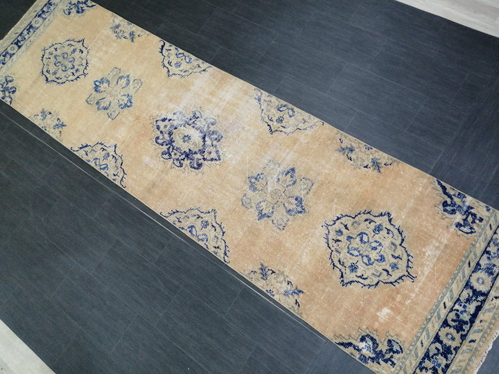 Blue Turkish Runner Rug 3' 2" x 12' Hand-Knotted | No. WR89155