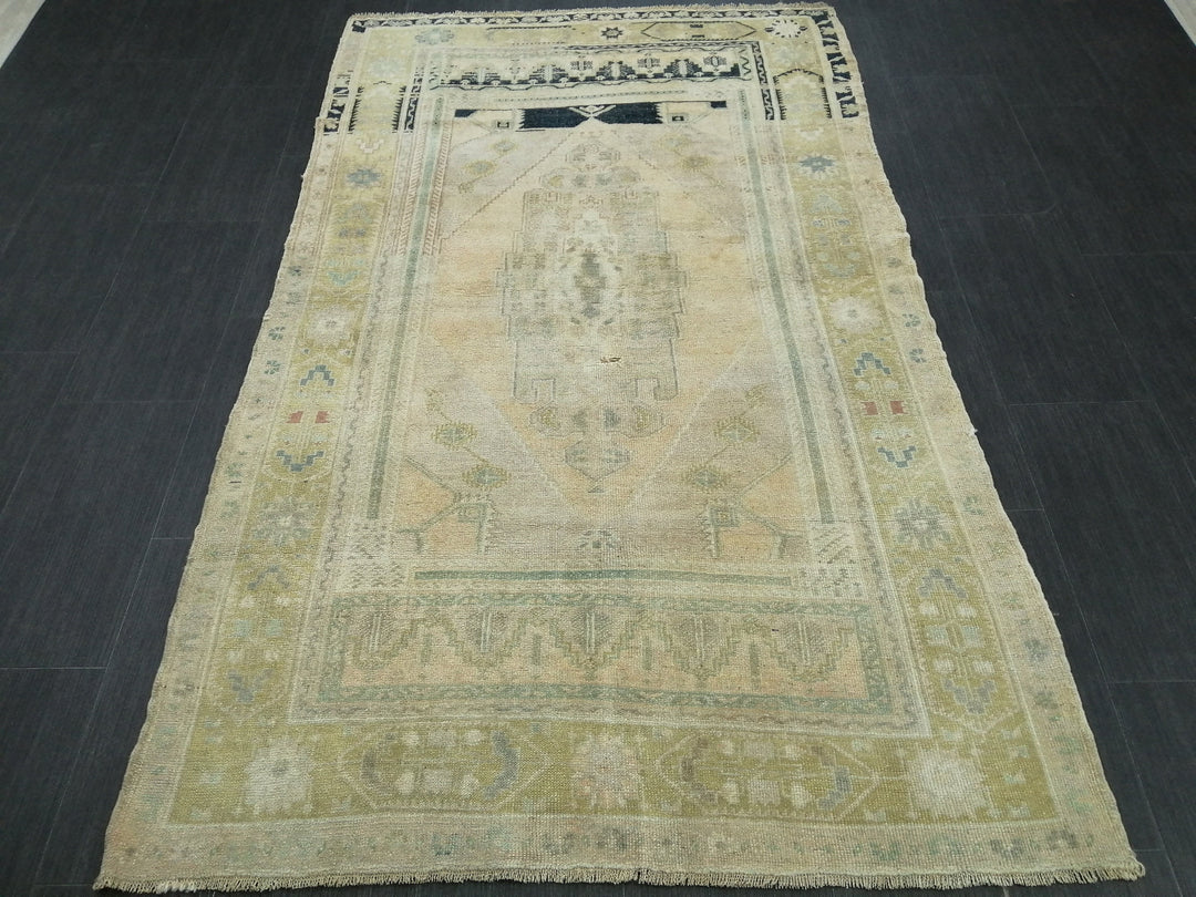 Beige Turkish Runner Rug 4' 1" x 6' 9" Hand-Knotted