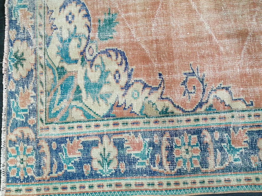 Rust Turkish Runner Rug 6' 9" x 9' 8" Hand-Knotted close-up
