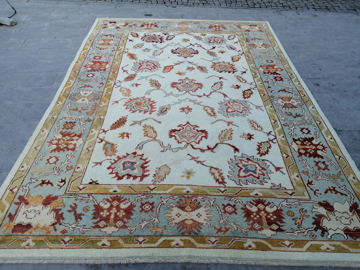 Beige Turkish Runner Rug 8' 10" x 12' 9" Hand-Knotted