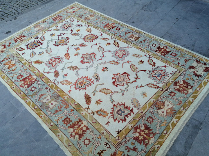 Beige Turkish Runner Rug 8' 10" x 12' 9" Hand-Knotted texture