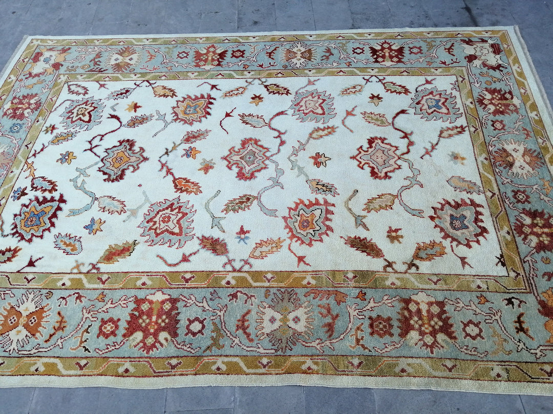 Beige Turkish Runner Rug 8' 10" x 12' 9" Hand-Knotted reverse