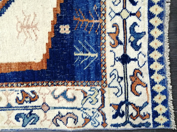 Beige Turkish Runner Rug 3' 8" x 4' 8" Hand-Knotted close-up