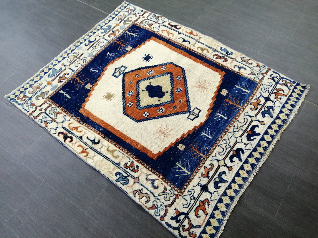 Beige Turkish Runner Rug 3' 8" x 4' 8" Hand-Knotted field