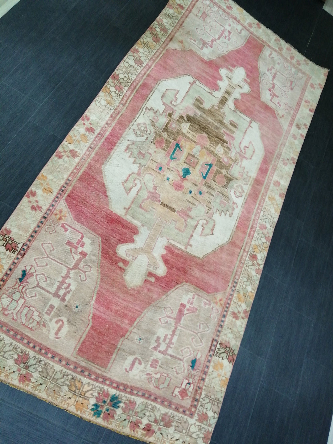 Beige Turkish Runner Rug 4' 9" x 10' 6" Hand-Knotted field