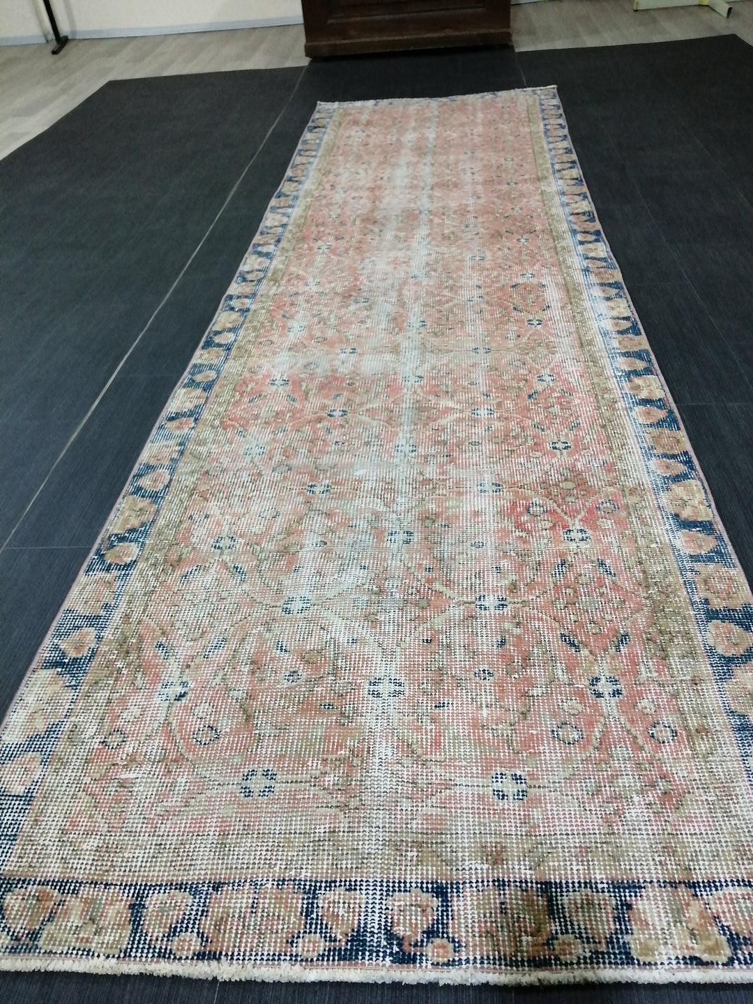 Beige Turkish Runner Rug 3' x 10' 5" Hand-Knotted pattern