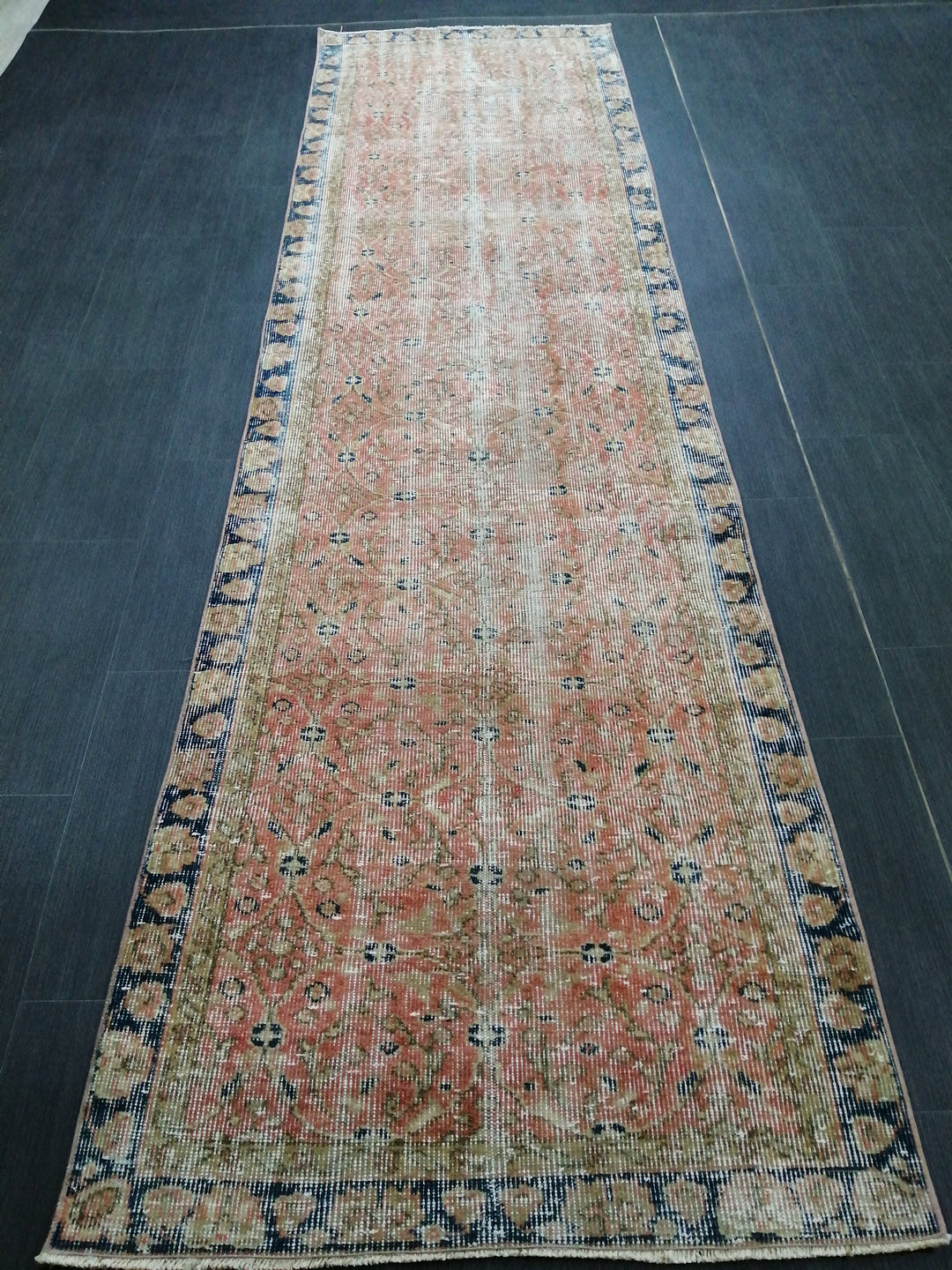 Beige Turkish Runner Rug 3' x 10' 5" Hand-Knotted detail