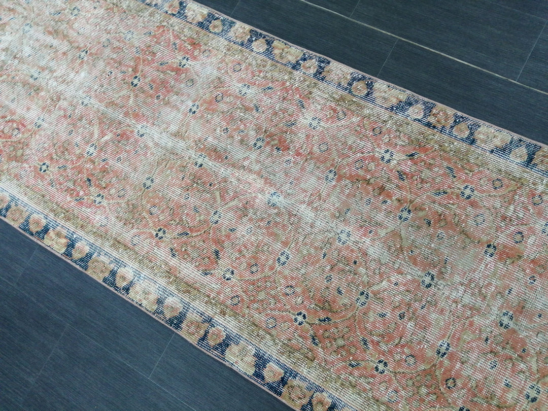 Beige Turkish Runner Rug 3' x 10' 5" Hand-Knotted reverse