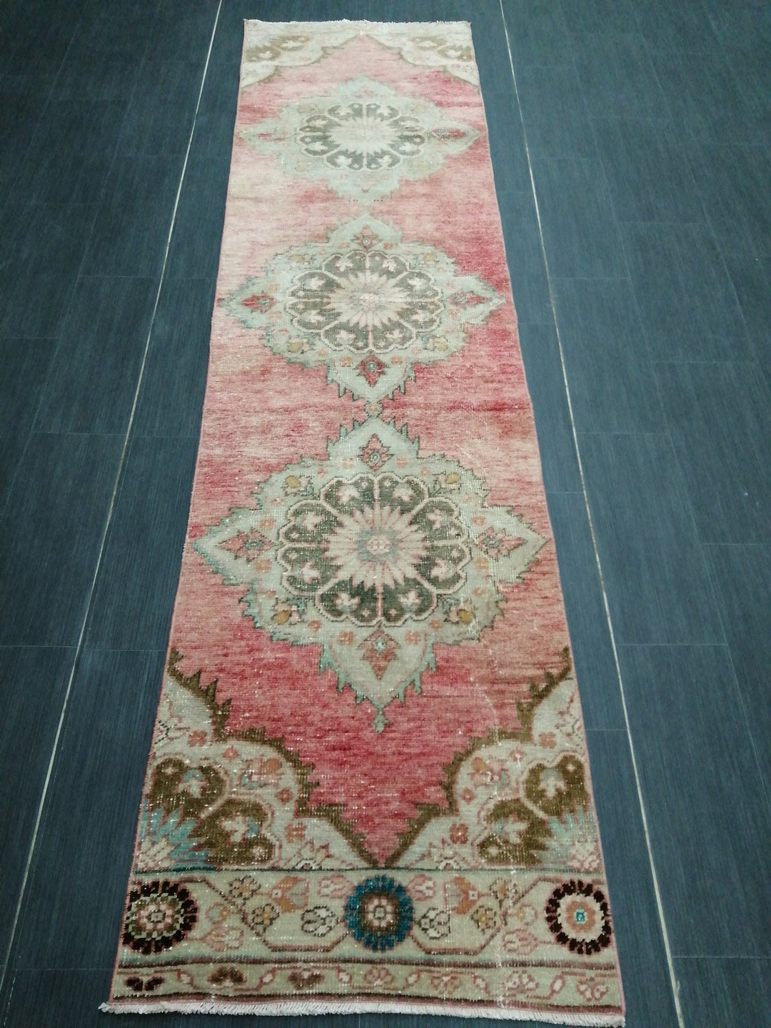 Beige Turkish Runner Rug 2' 5" x 9' 2" Hand-Knotted detail