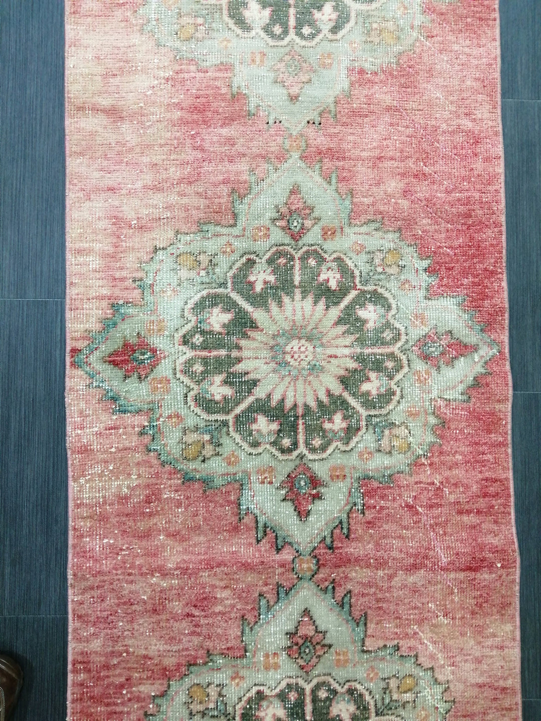 Beige Turkish Runner Rug 2' 5" x 9' 2" Hand-Knotted close-up