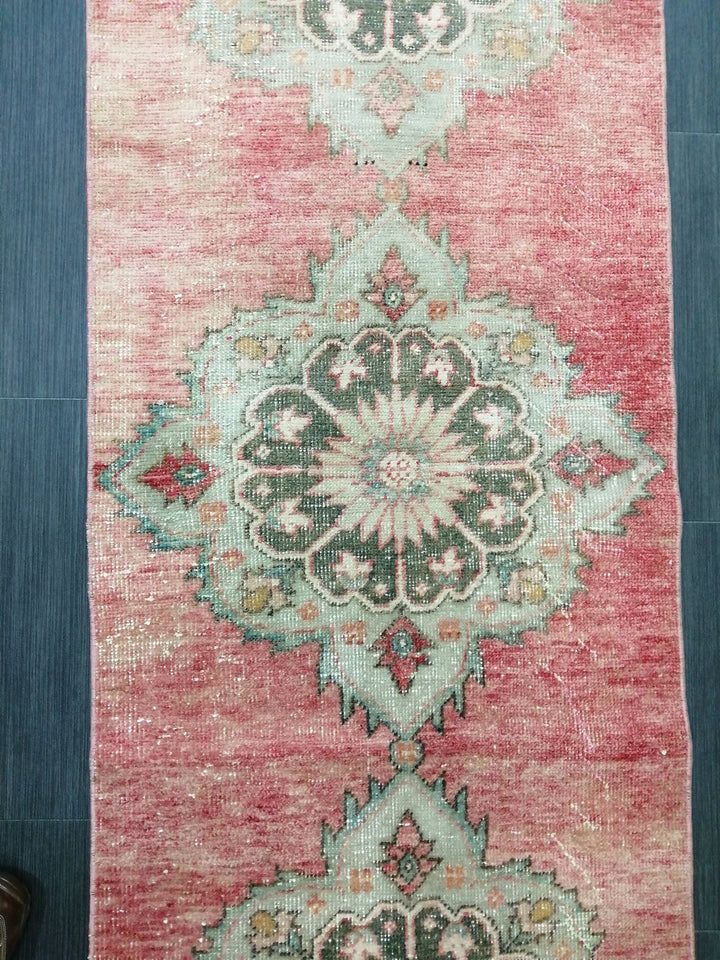 Beige Turkish Runner Rug 2' 5" x 9' 2" Hand-Knotted close-up
