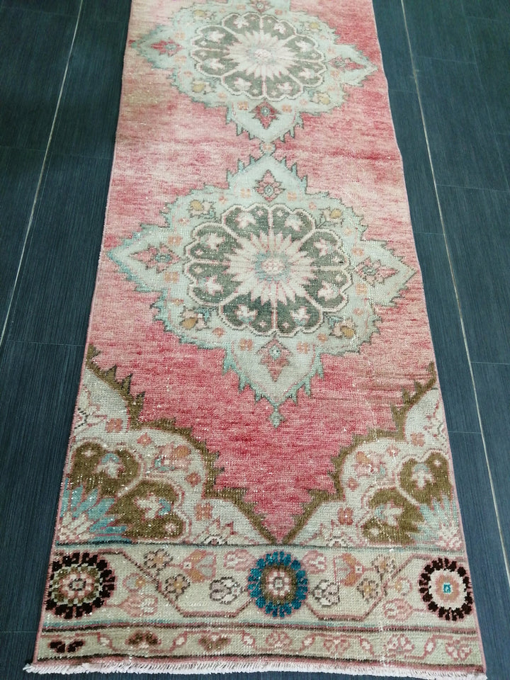 Beige Turkish Runner Rug 2' 5" x 9' 2" Hand-Knotted field
