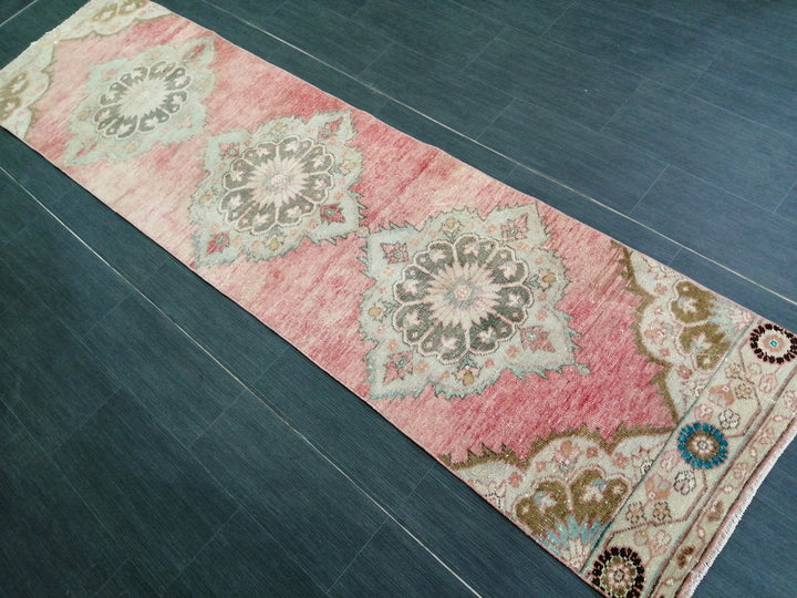 Beige Turkish Runner Rug 2' 5" x 9' 2" Hand-Knotted