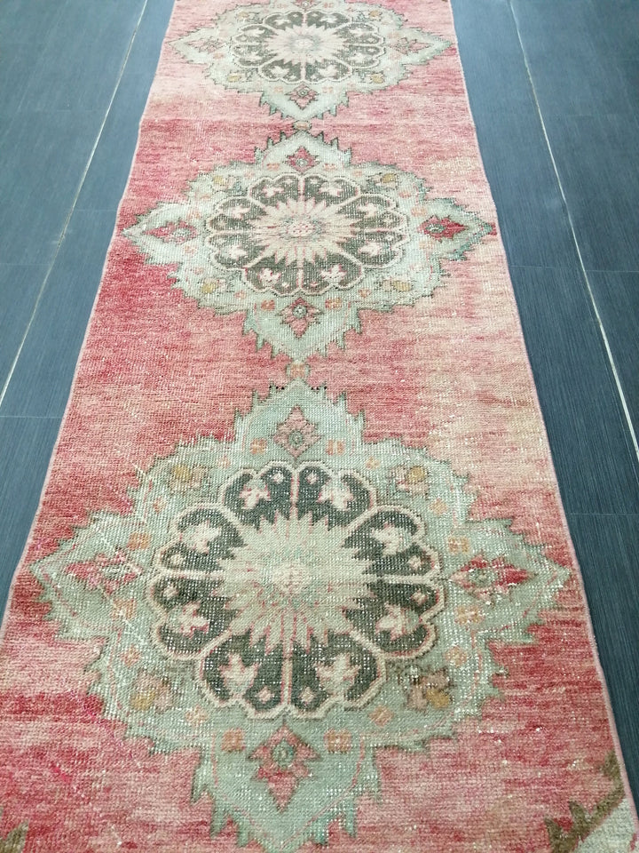 Beige Turkish Runner Rug 2' 5" x 9' 2" Hand-Knotted reverse