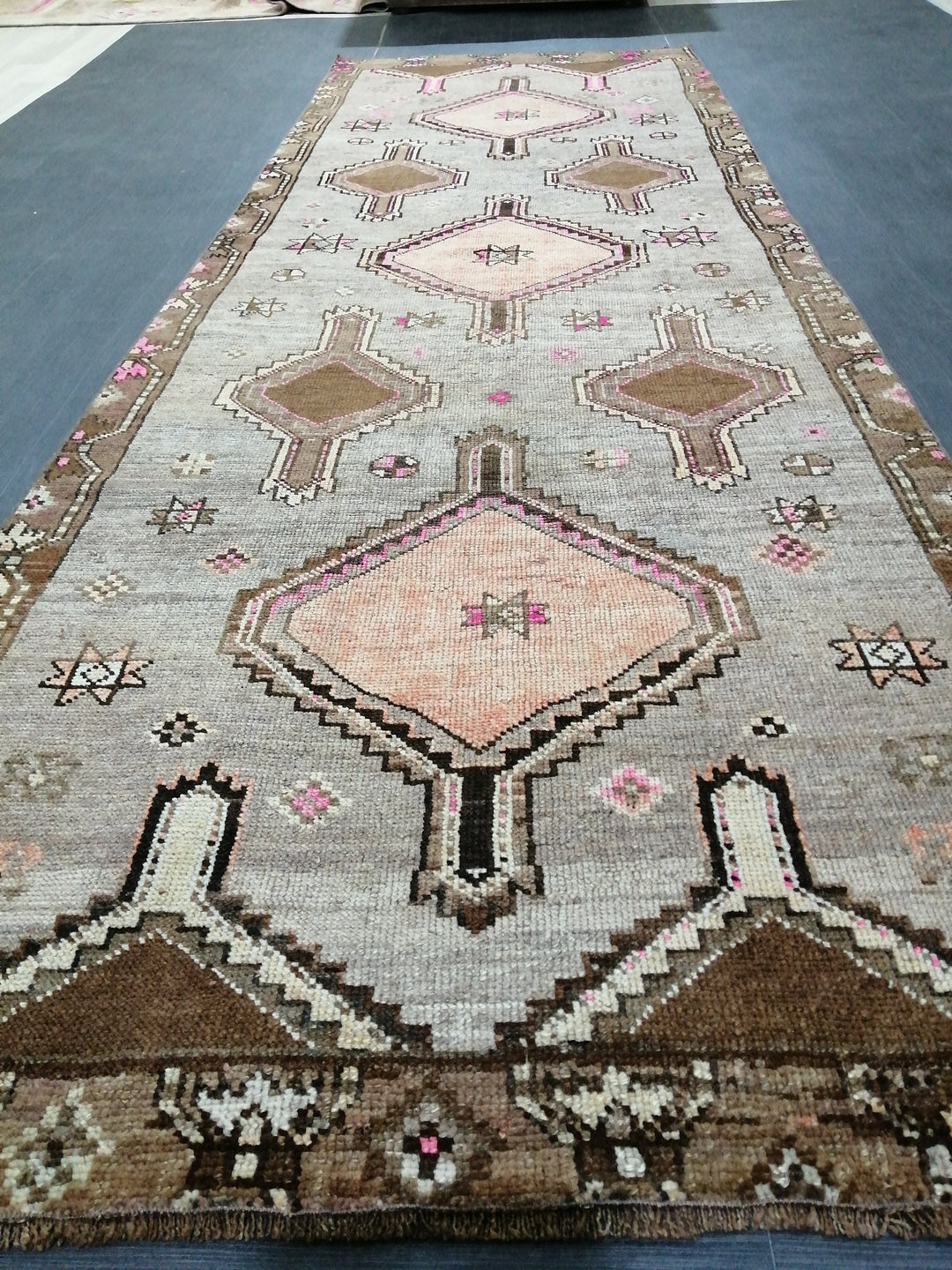 Beige Turkish Runner Rug 3' 9" x 11' 4" Hand-Knotted close-up
