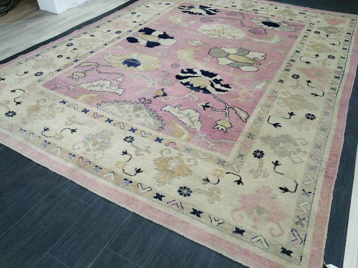 Beige Turkish Runner Rug 9' 2" x 11' 9" Hand-Knotted detail