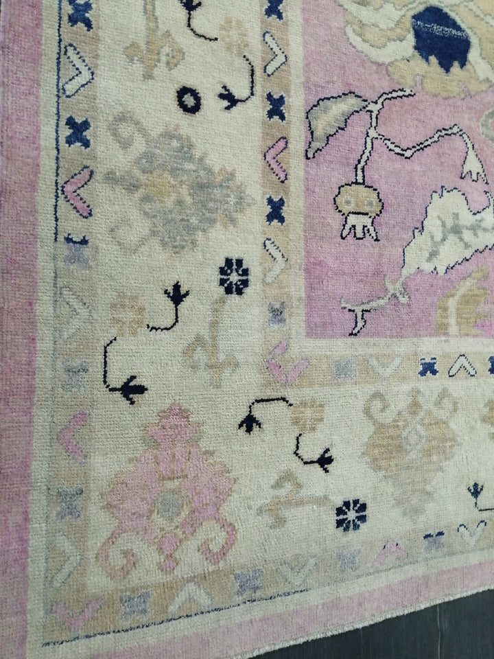 Beige Turkish Runner Rug 9' 2" x 11' 9" Hand-Knotted field