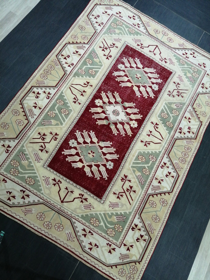 Beige Turkish Runner Rug 6' 6" x 9' 3" Hand-Knotted view