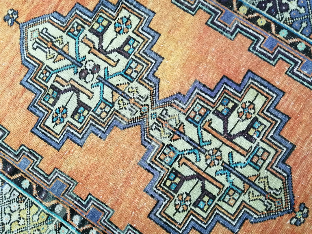 Rust Turkish Runner Rug 3' 7" x 5' 5" Hand-Knotted close-up