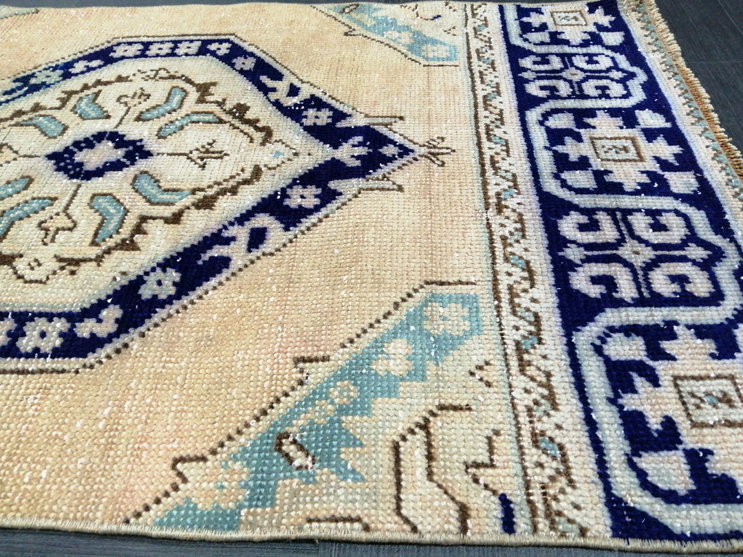 Beige Turkish Runner Rug 2' 6" x 6' 7" Hand-Knotted reverse