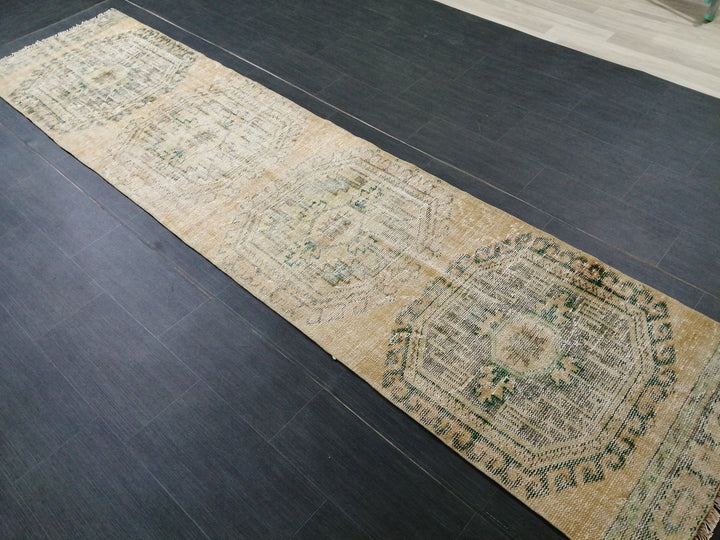 Beige Turkish Runner Rug 2' 7" x 10' 9" Hand-Knotted