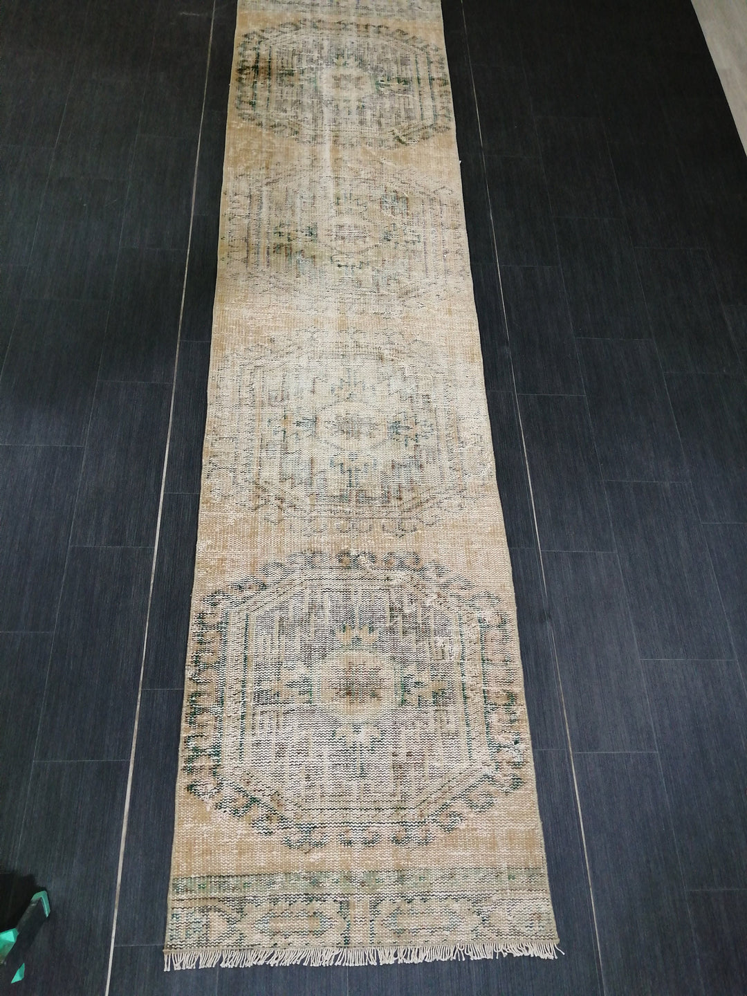 Beige Turkish Runner Rug 2' 7" x 10' 9" Hand-Knotted field