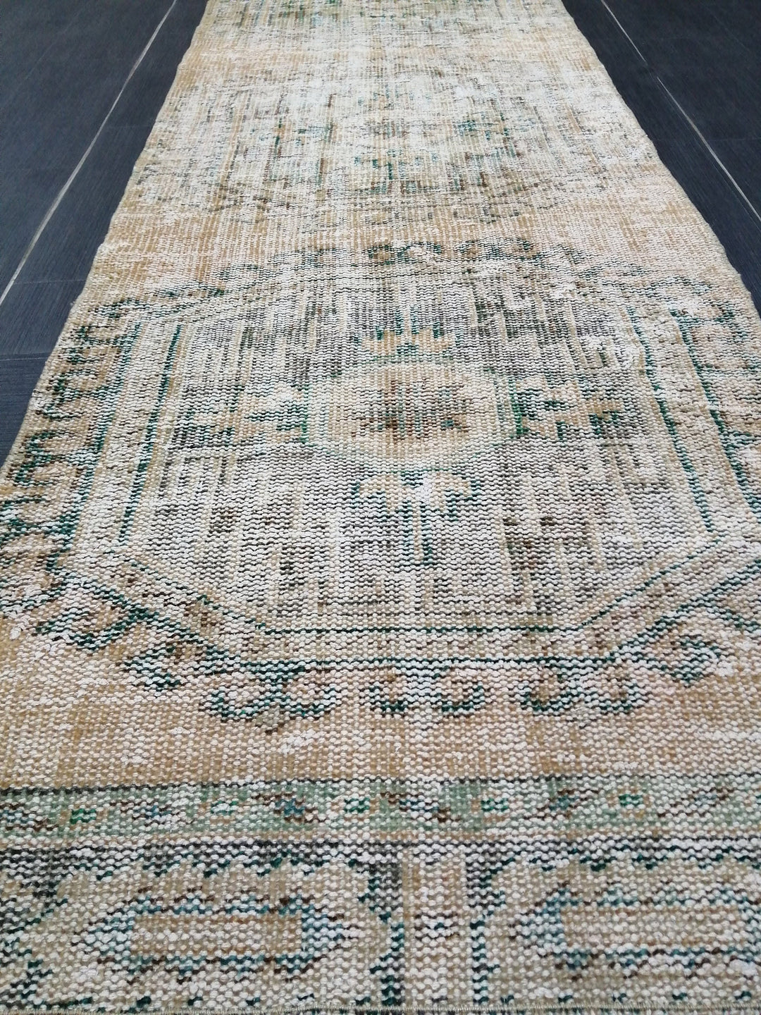 Beige Turkish Runner Rug 2' 7" x 10' 9" Hand-Knotted pattern