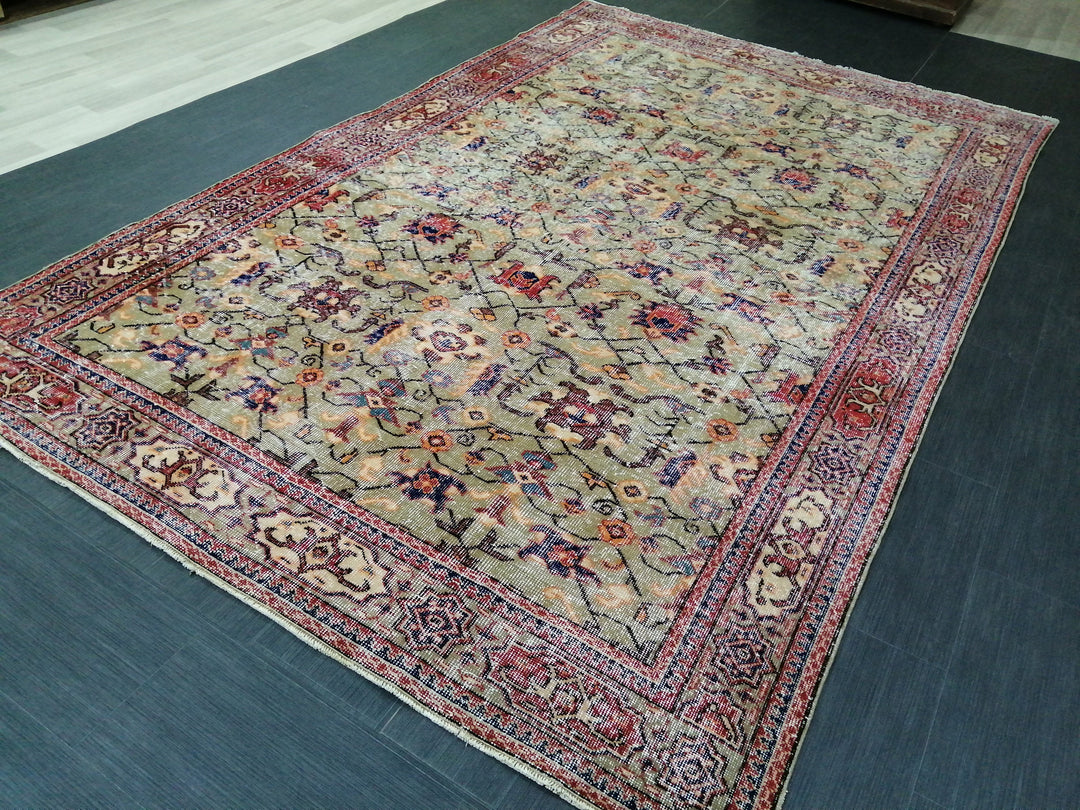 Green Turkish Runner Rug 6' 6" x 10' 6" Hand-Knotted | No. WR99320