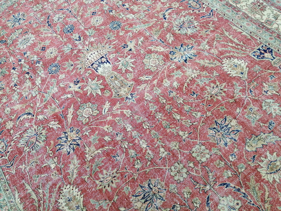Beige Turkish Runner Rug 9' 11" x 13' 5" Hand-Knotted pattern