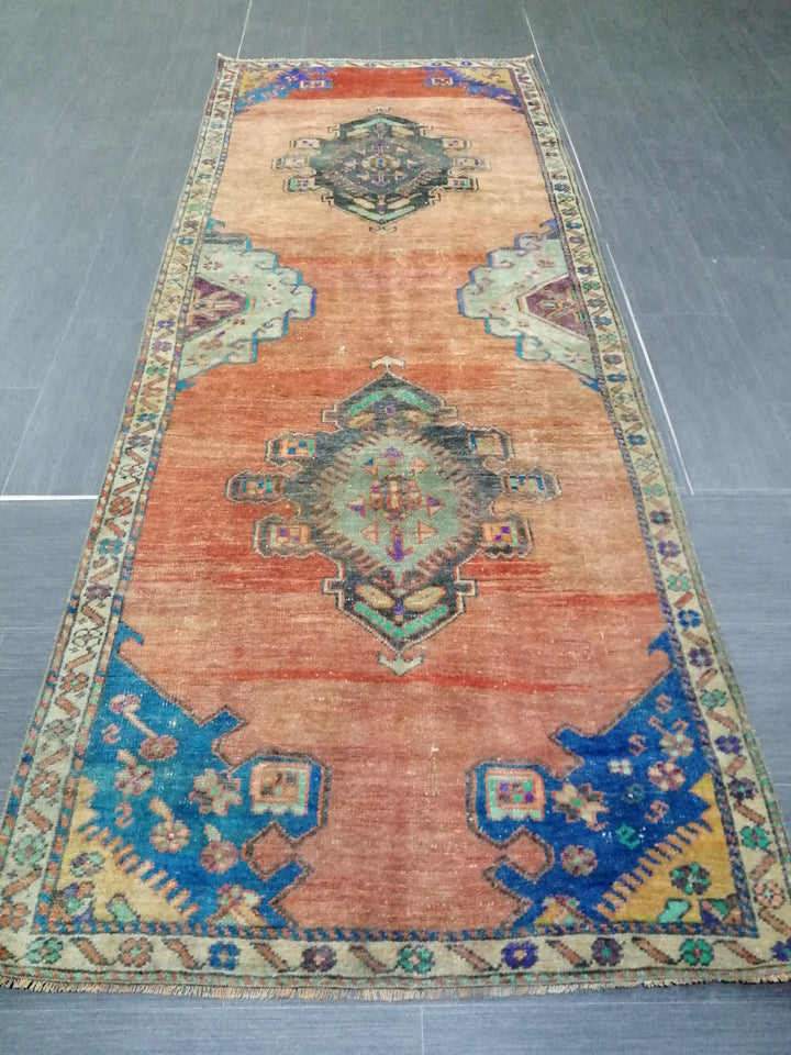Beige Turkish Runner Rug 3' 3" x 8' 6" Hand-Knotted field