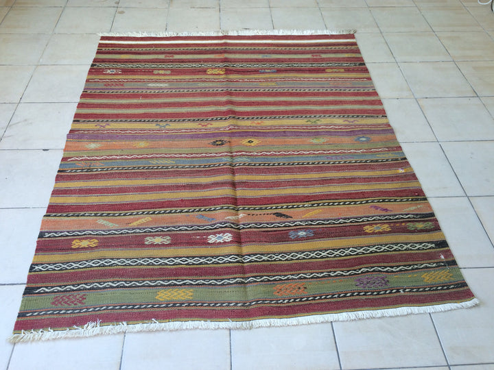 Rust Turkish Runner Rug 5' x 6' Hand-Knotted pattern
