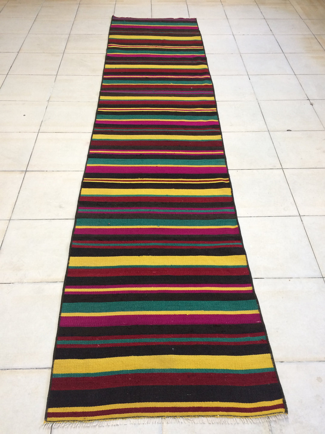 Beige Turkish Runner Rug 2' 7" x 10' 5" Hand-Knotted reverse